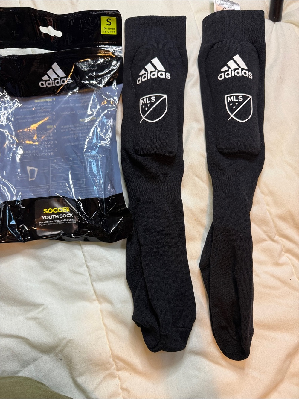 adidas Black MLS Youth Soccer Sock Guards with Shin Guards
